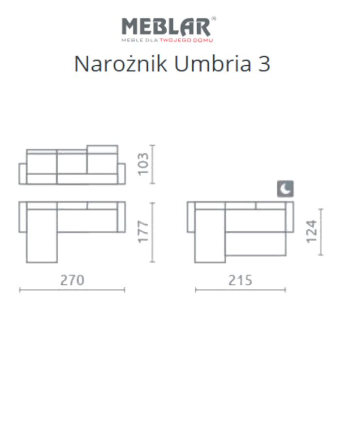 Narożnik Umbria 3, funkcja spania, pojemnik, regulowane zagłówki, MEBLAR