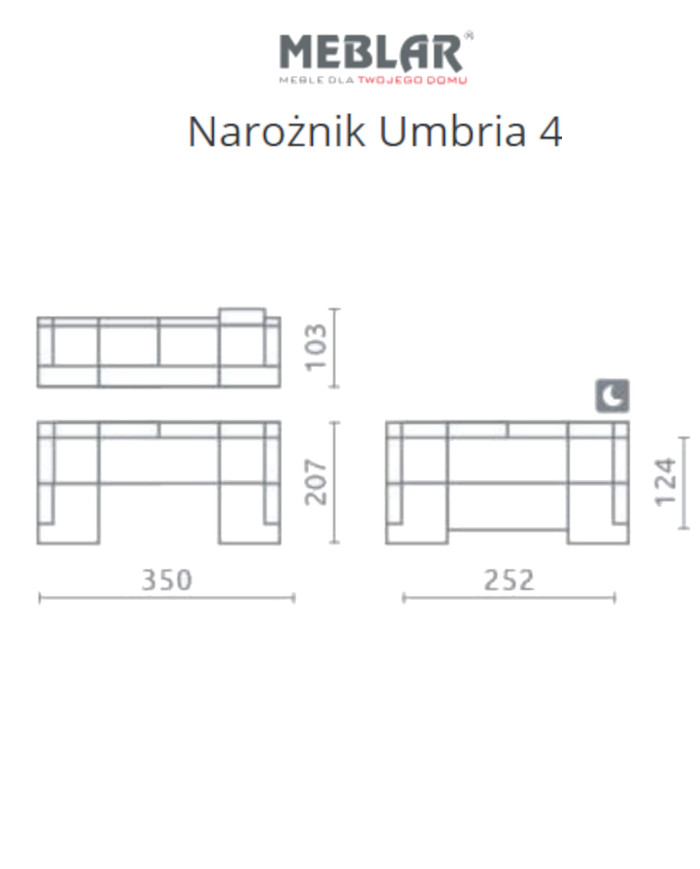 Narożnik Umbria 4, funkcja spania, pojemniki, regulowane zagłówki, MEBLAR