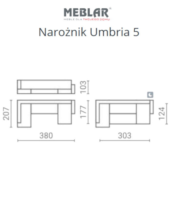 Narożnik Umbria 5, funkcja spania, pojemniki, regulowane zagłówki, MEBLAR