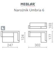 Narożnik Umbria 6, funkcja spania, pojemnik, regulowane zagłówki, MEBLAR