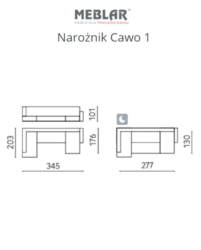 Narożnik Cawo 1, funkcja spania, pojemniki, regulowane zagłówki, MEBLAR