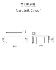 Narożnik Cawo 1, funkcja spania, pojemniki, regulowane zagłówki, MEBLAR
