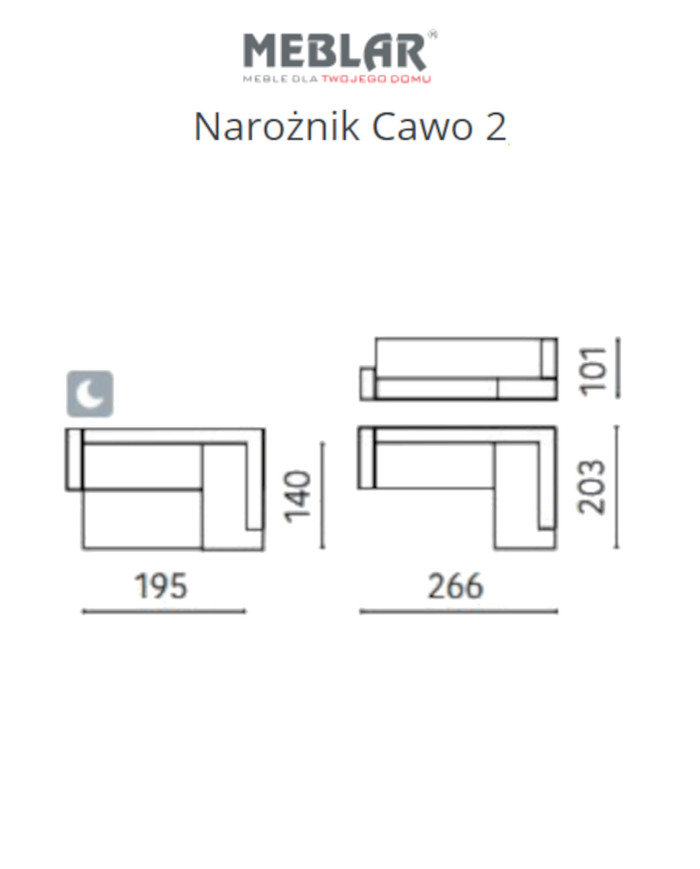 Narożnik Cawo 2, funkcja spania, pojemnik, regulowane zagłówki, MEBLAR