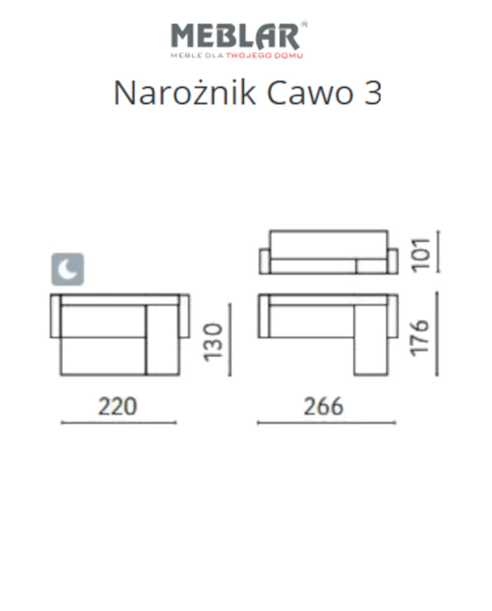 Narożnik Cawo 3, funkcja spania, pojemnik, regulowane zagłówki, MEBLAR