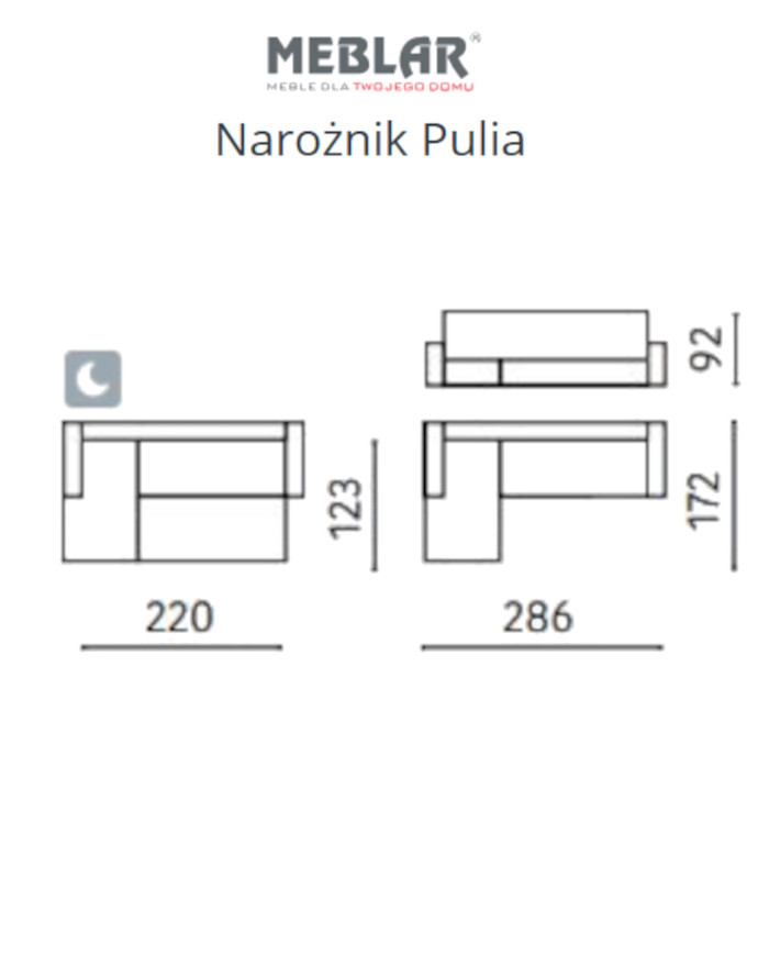 Narożnik Pulia, funkcja spania, pojemnik, MEBLAR
