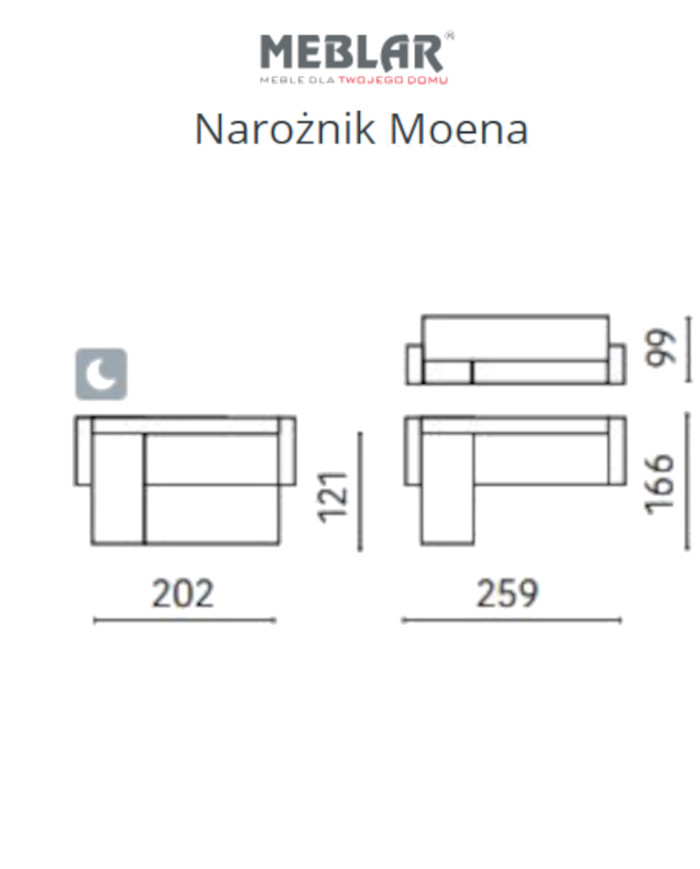 Narożnik Moena, funkcja spania, pojemnik, regulowane zagłówki, MEBLAR