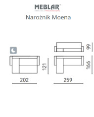 Narożnik Moena, funkcja spania, pojemnik, regulowane zagłówki, MEBLAR