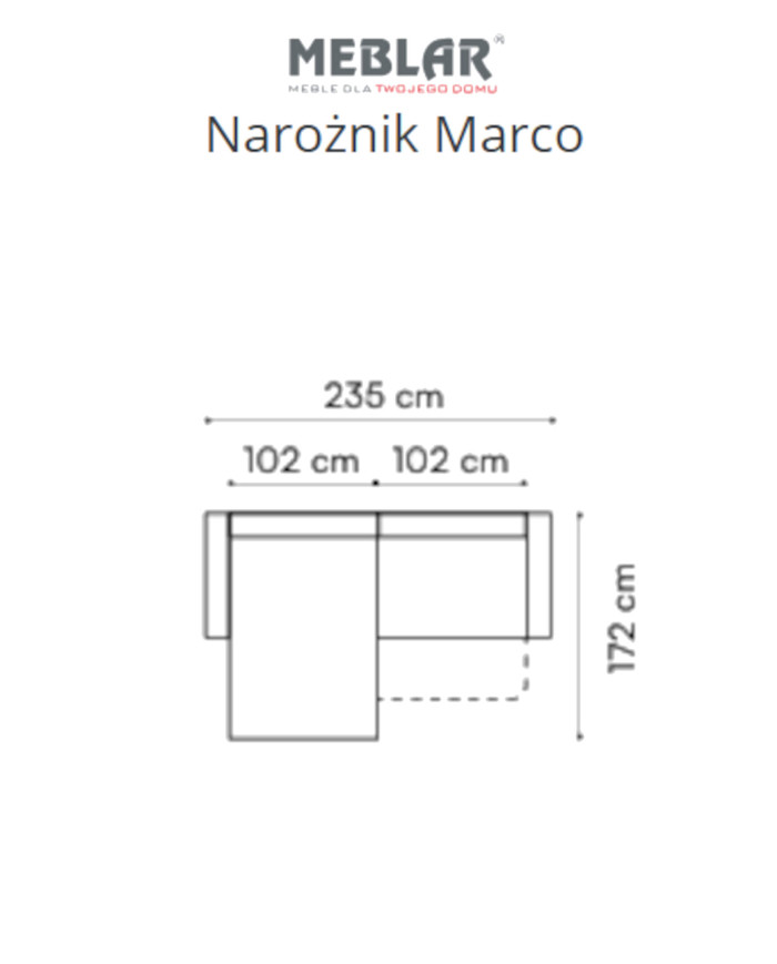 Narożnik Marco, funkcja spania, pojemnik, MEBLAR