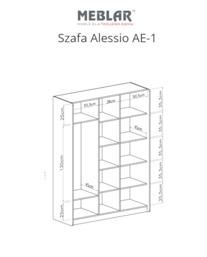 Szafa Alessio AE01, trzydrzwiowa, z drążkiem i półkami, Beż piaskowy/ Dąb olejowany, MEBLAR