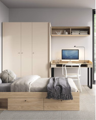 Szafa narożna Alessio AE02, dwudrzwiowa, półki wewnętrzne, drążki, Beż piaskowy/ Dąb olejowany, MEBLAR