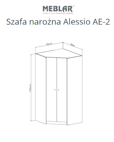 Szafa narożna Alessio AE02, dwudrzwiowa, półki wewnętrzne, drążki, Beż piaskowy/ Dąb olejowany, MEBLAR