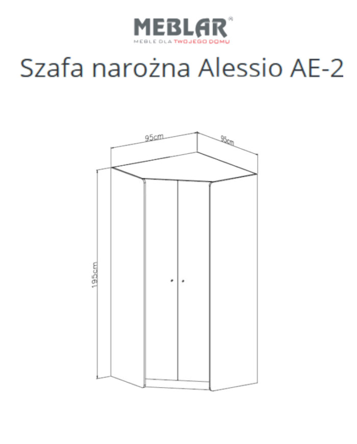 Szafa narożna Alessio AE02, dwudrzwiowa, półki wewnętrzne, drążki, Beż piaskowy/ Dąb olejowany, MEBLAR