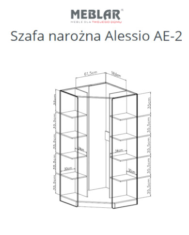 Szafa narożna Alessio AE02, dwudrzwiowa, półki wewnętrzne, drążki, Eukaliptus/ Dąb baltic dune, MEBLAR