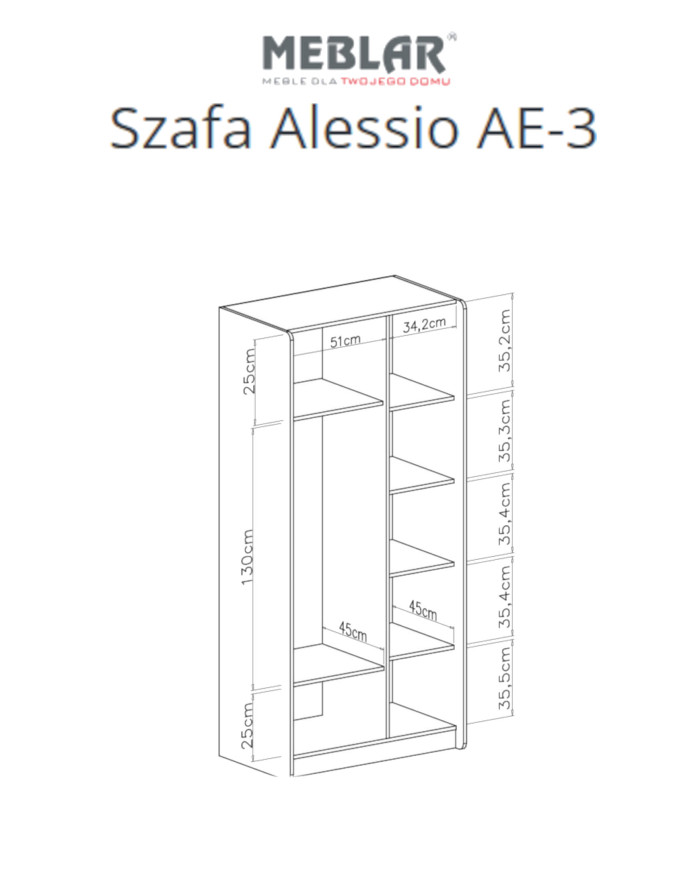 Szafa Alessio AE03, dwudrzwiowa, z drążkiem i półkami, Beż piaskowy/ Dąb olejowany, MEBLAR
