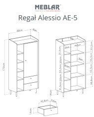 Regał Alessio AE05, z drzwiami i szufladami, Beż piaskowy/ Dąb olejowany, MEBLAR