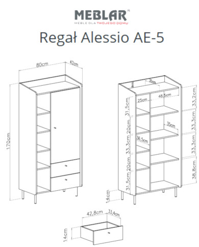 Regał Alessio AE05, z drzwiami i szufladami, Eukaliptus/ Dąb baltic dune, MEBLAR