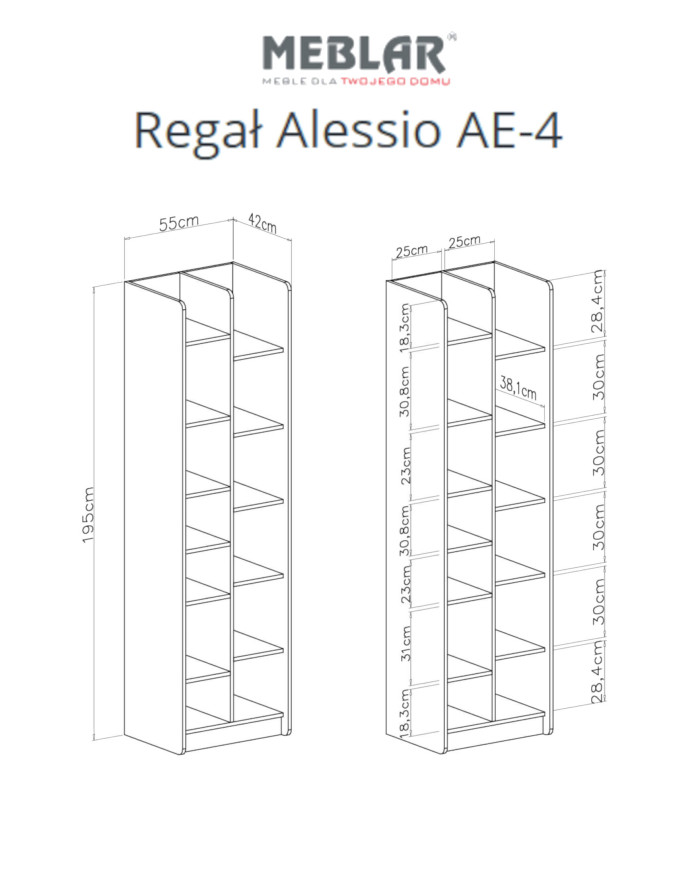 Regał Alessio AE04, wnęki regałowe, Beż piaskowy/ Dąb olejowany, MEBLAR