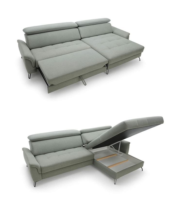 Narożnik Lago 3, funkcja spania, pojemnik, przestawne oparcia, regulowane zagłówki, MEBLAR