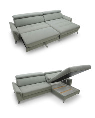 Narożnik Lago 3, funkcja spania, pojemnik, przestawne oparcia, regulowane zagłówki, MEBLAR