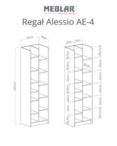 Regał Alessio AE04, wnęki regałowe, Eukaliptus/ Dąb baltic dune, MEBLAR