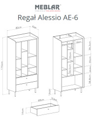 Regał Alessio AE06, wnęki regałowe, szuflady, Beż piaskowy/ Dąb olejowany, MEBLAR