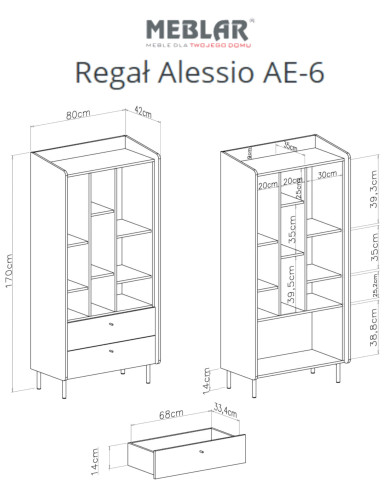 Regał Alessio AE06, wnęki regałowe, szuflady, Eukaliptus/ Dąb baltic dune, MEBLAR Regał Alessio AE06, wnęki regałowe, szuflady, Eukaliptus/ Dąb baltic dune, MEBLAR