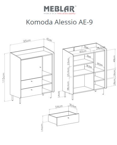 Komoda Alessio AE09, drzwi, szuflady, wnęka regałowa, Beż piaskowy/ Dąb olejowany, MEBLAR Komoda Alessio AE09, drzwi, szuflady, wnęka regałowa, Beż piaskowy/ Dąb olejowany, MEBLAR