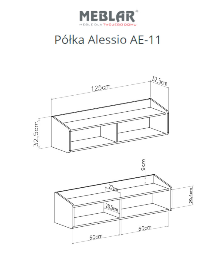 Półka wisząca Alessio AE11, Beż piaskowy/ Dąb olejowany, MEBLAR Półka wisząca Alessio AE11, Beż piaskowy/ Dąb olejowany, MEBLAR