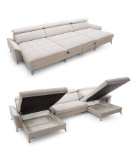 Narożnik Lago 5, funkcja spania, pojemniki, przestawne oparcia, regulowane zagłówki, MEBLAR