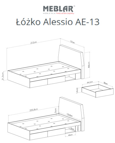 Łóżko Alessio AE13, powierzchnia spania 120x200 cm, Beż piaskowy/ Dąb olejowany, MEBLAR