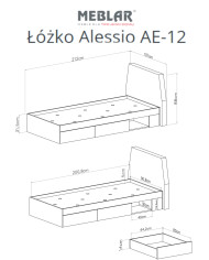 Łóżko Alessio AE12, powierzchnia spania 90x200 cm, Beż piaskowy/ Dąb olejowany, MEBLAR