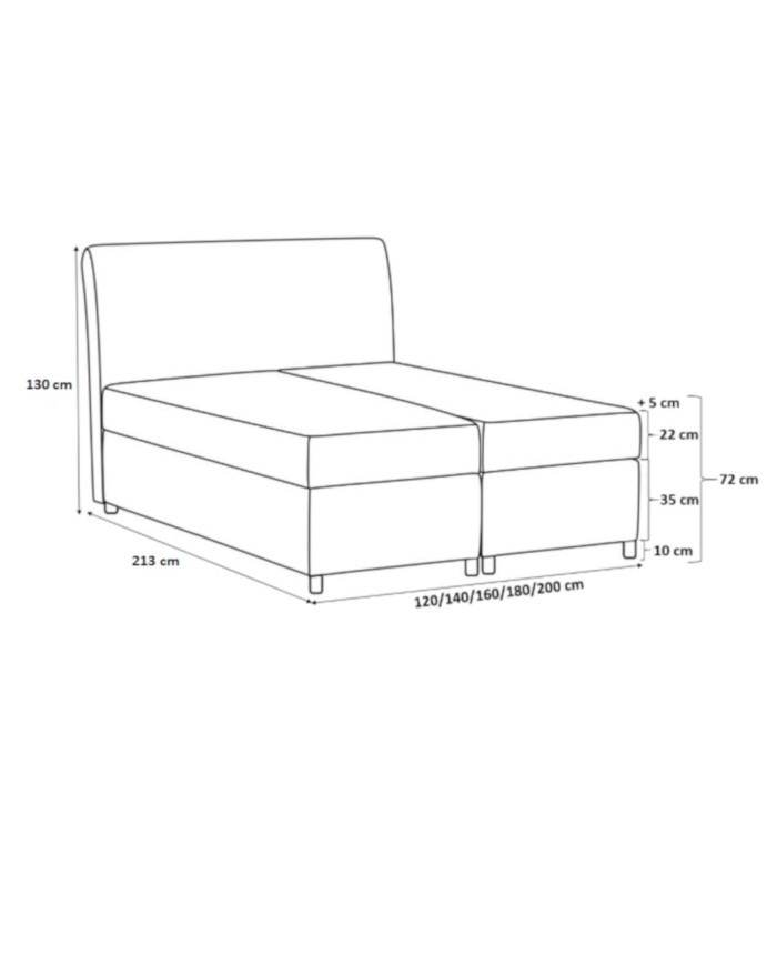 Łóżko kontynentalne Caren 120x200, tapicerowane, materac, topper-5