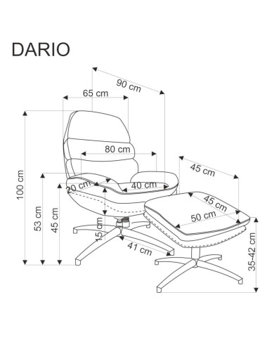 Dario z podnóżkiem, obrotowy, funkcja kołysania, czarna podstawa, Popielaty, HALMAR Dario z podnóżkiem, obrotowy, funkcja kołysania, czarna podstawa, Popielaty, HALMAR