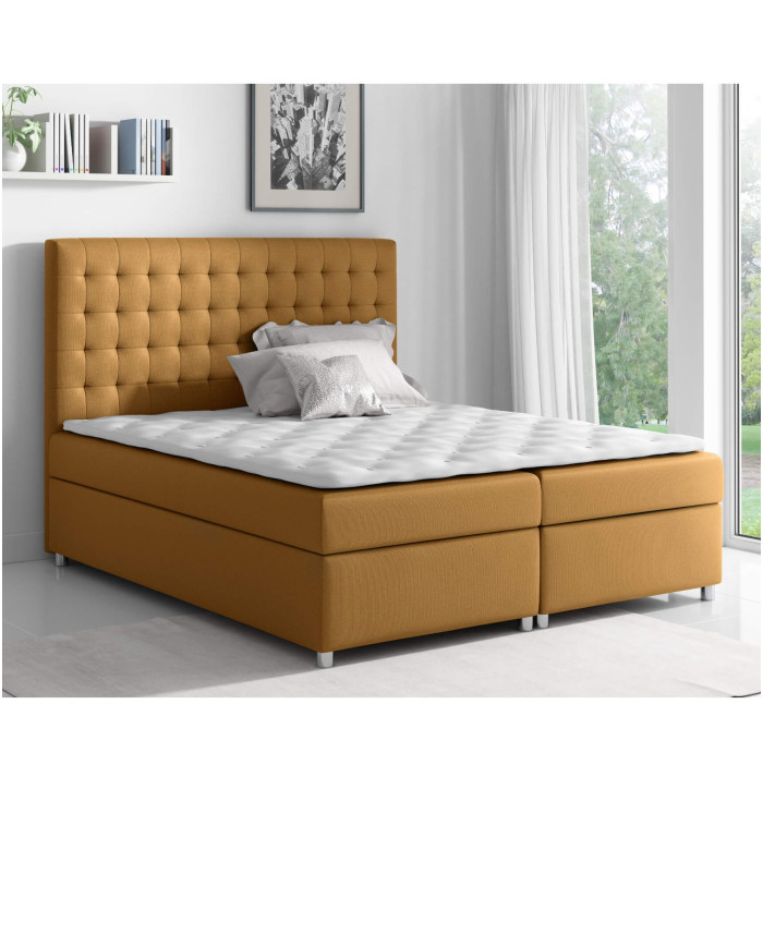 Łóżko kontynentalne Caren 120x200, tapicerowane, materac, topper-3