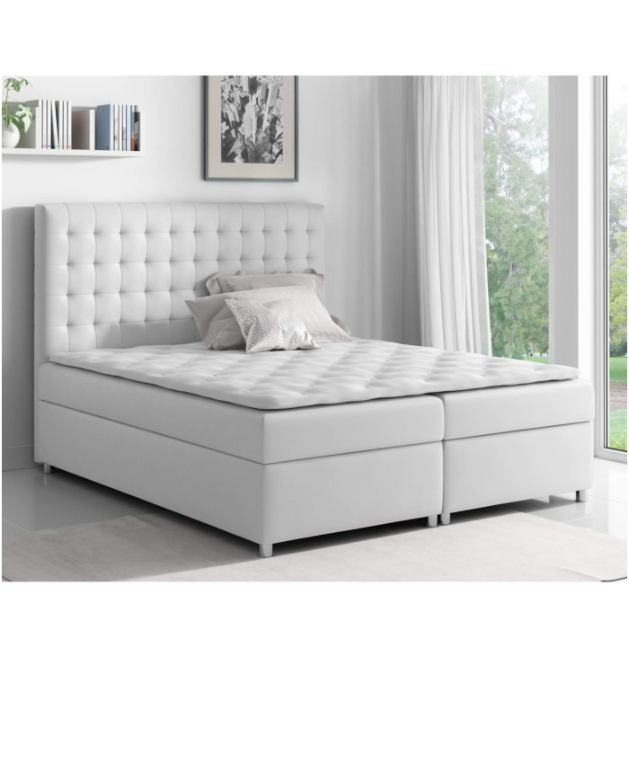 Łóżko kontynentalne Caren 140x200, tapicerowane, materac, topper-2