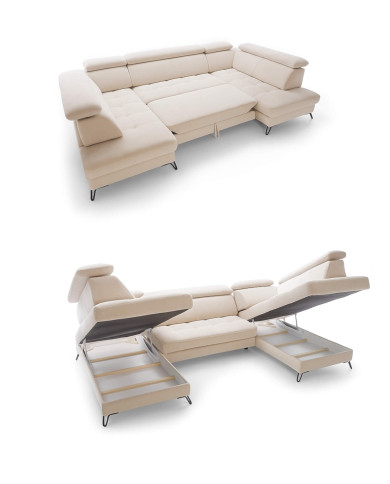 Narożnik Lago 4, funkcja spania, pojemniki, przestawne oparcia, regulowane zagłówki, MEBLAR