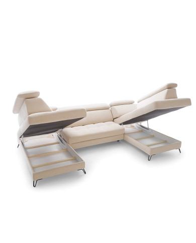 Narożnik Lago 4, funkcja spania, pojemniki, przestawne oparcia, regulowane zagłówki, MEBLAR