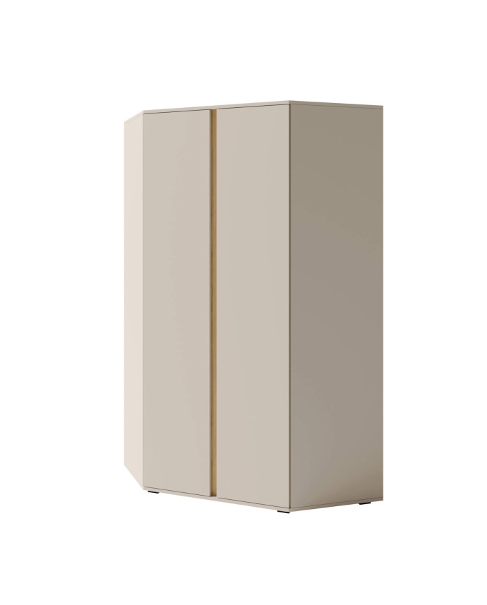 Szafa narożna Luca LC02, dwudrzwiowa, półki wewnętrzne, drążki, Beż piaskowy/ Dąb olejowany, MEBIN