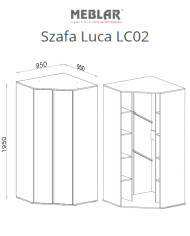 Szafa narożna Luca LC02, dwudrzwiowa, półki wewnętrzne, drążki, Beż piaskowy/ Dąb olejowany, MEBIN