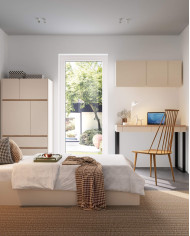 Szafa Luca LC03, dwudrzwiowa, z drążkiem i półkami, Beż piaskowy/ Dąb olejowany, MEBLAR