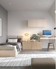 Regał Luca LC04, wnęki regałowe, drzwi, Beż piaskowy/ Dąb olejowany, MEBLAR