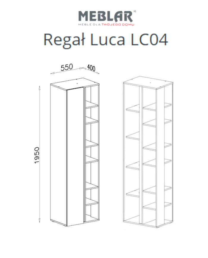 Regał Luca LC04, wnęki regałowe, drzwi, Beż piaskowy/ Dąb olejowany, MEBLAR