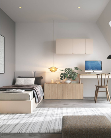 Regał Luca LC06, z drzwiami, półkami i szufladami, Beż piaskowy/ Dąb olejowany, MEBLAR