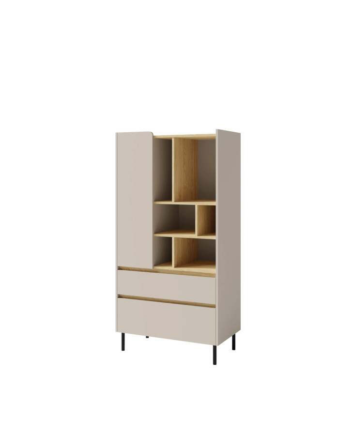 Regał Luca LC06, z drzwiami, półkami i szufladami, Beż piaskowy/ Dąb olejowany, MEBLAR