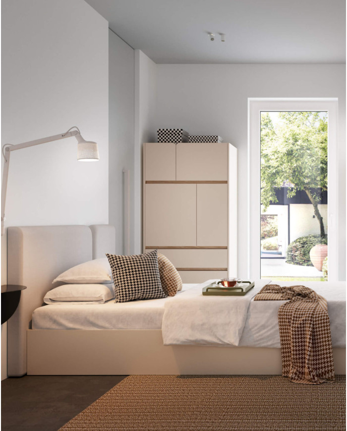 Komoda Luca LC07, drzwi, szuflady, Beż piaskowy/ Dąb olejowany, MEBLAR