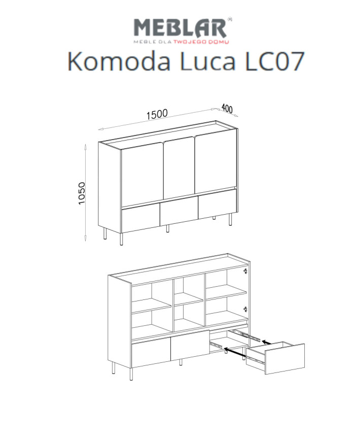Komoda Luca LC07, drzwi, szuflady, Beż piaskowy/ Dąb olejowany, MEBLAR