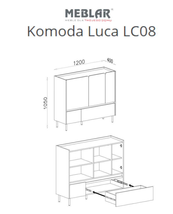 Komoda Luca LC08, drzwi, szuflady, Beż piaskowy/ Dąb olejowany, MEBLAR
