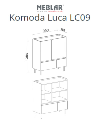 Komoda Luca LC09, drzwi, szuflady, Beż piaskowy/ Dąb olejowany, MEBLAR