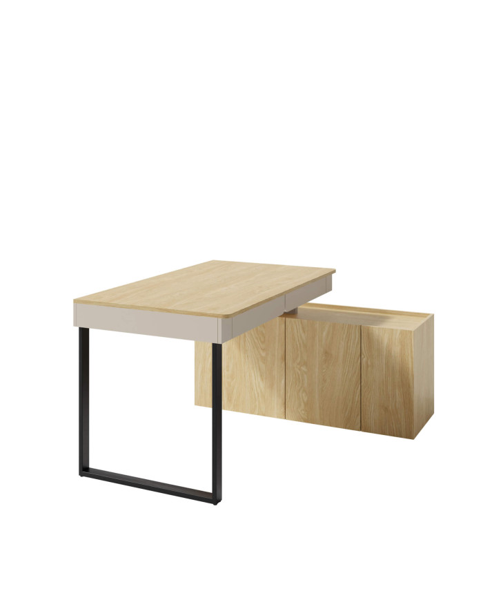 Biurko Luca LC10 z komodą, Beż piaskowy/ Dąb olejowany, MEBLAR