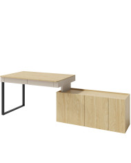 Biurko Luca LC10 z komodą, Beż piaskowy/ Dąb olejowany, MEBLAR